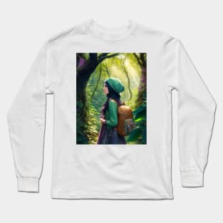 beautiful young lady Veiled in the forest hiking Long Sleeve T-Shirt